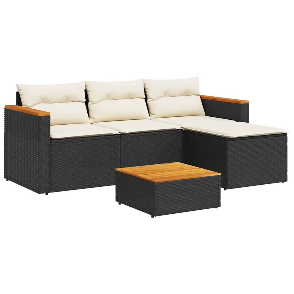 vidaXL 3-Piece Garden Sofa Set with Cushions Black Poly Rattan