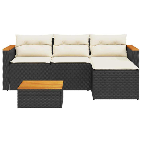 vidaXL 3-Piece Garden Sofa Set with Cushions Black Poly Rattan