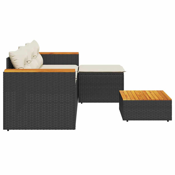 vidaXL 3-Piece Garden Sofa Set with Cushions Black Poly Rattan