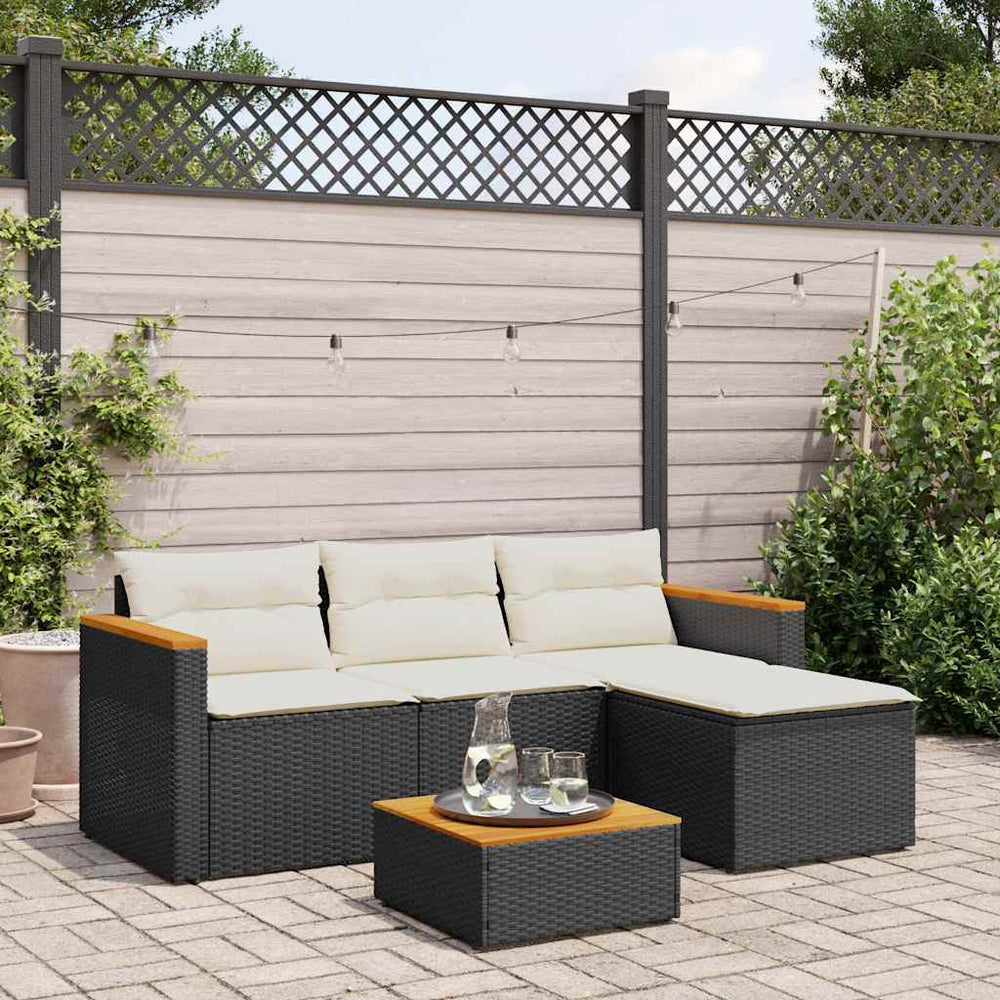 vidaXL 3-Piece Garden Sofa Set with Cushions Black Poly Rattan
