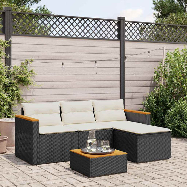 vidaXL 3-Piece Garden Sofa Set with Cushions Black Poly Rattan