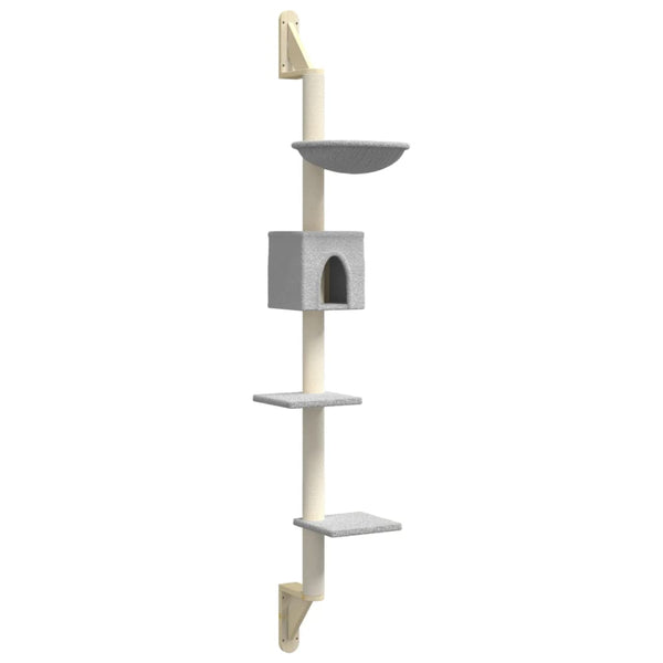 vidaXL Cat Tree with Scratching Post Wall-Mounted Light Gray 187 cm
