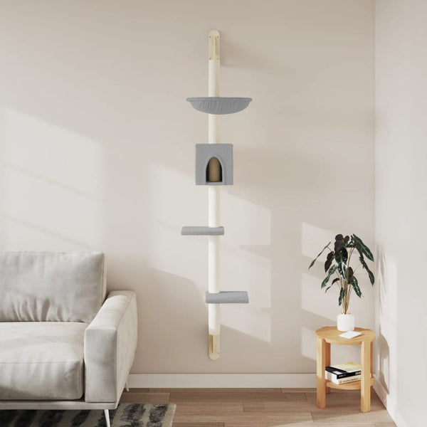 vidaXL Cat Tree with Scratching Post Wall-Mounted Light Gray 187 cm