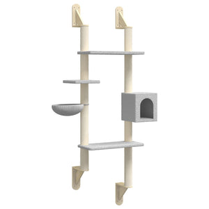 vidaXL Cat Tree with Scratching Post Wall-Mounted Light Grey 180 cm