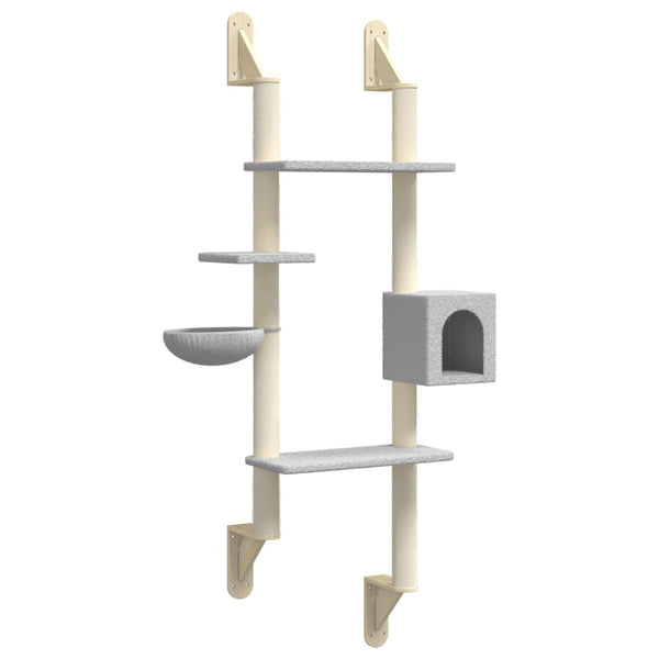 vidaXL Cat Tree with Scratching Post Wall-Mounted Light Grey 180 cm
