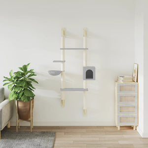 vidaXL Cat Tree with Scratching Post Wall-Mounted Light Grey 180 cm
