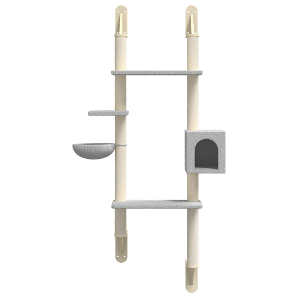 vidaXL Cat Tree with Scratching Post Wall-Mounted Light Grey 180 cm