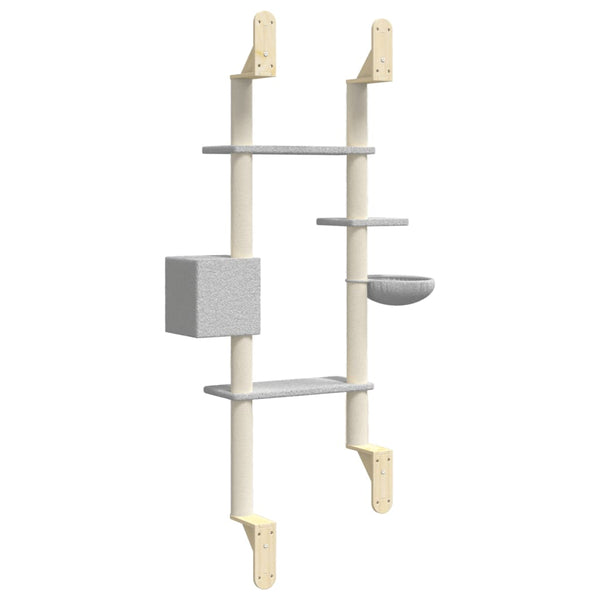 vidaXL Cat Tree with Scratching Post Wall-Mounted Light Grey 180 cm