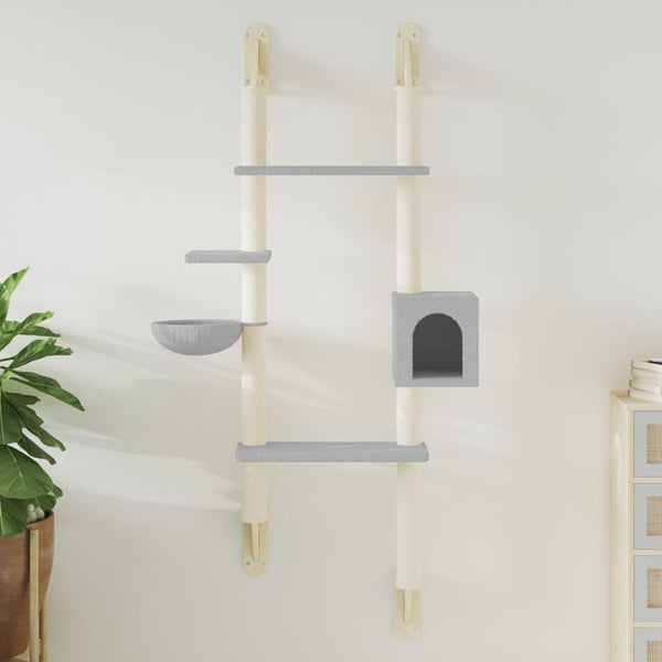 vidaXL Cat Tree with Scratching Post Wall-Mounted Light Grey 180 cm