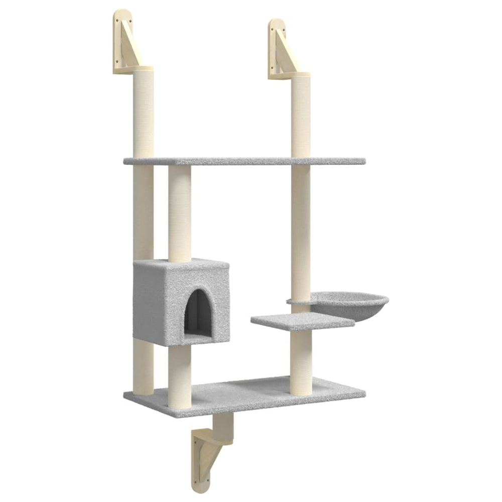 vidaXL Cat Tree with Scratching Post Wall-Mounted Light Grey 153 cm