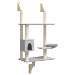 vidaXL Cat Tree with Scratching Post Wall-Mounted Light Grey 153 cm