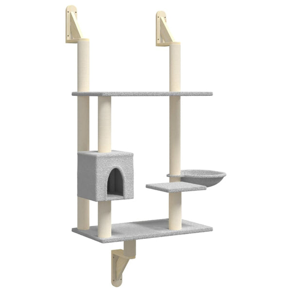 vidaXL Cat Tree with Scratching Post Wall-Mounted Light Grey 153 cm