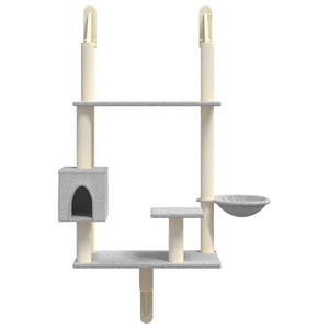 vidaXL Cat Tree with Scratching Post Wall-Mounted Light Grey 153 cm