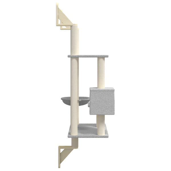 vidaXL Cat Tree with Scratching Post Wall-Mounted Light Grey 153 cm
