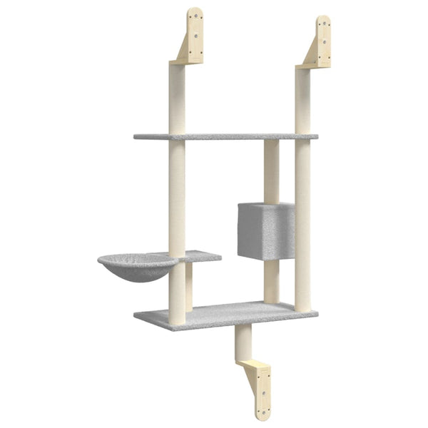 vidaXL Cat Tree with Scratching Post Wall-Mounted Light Grey 153 cm