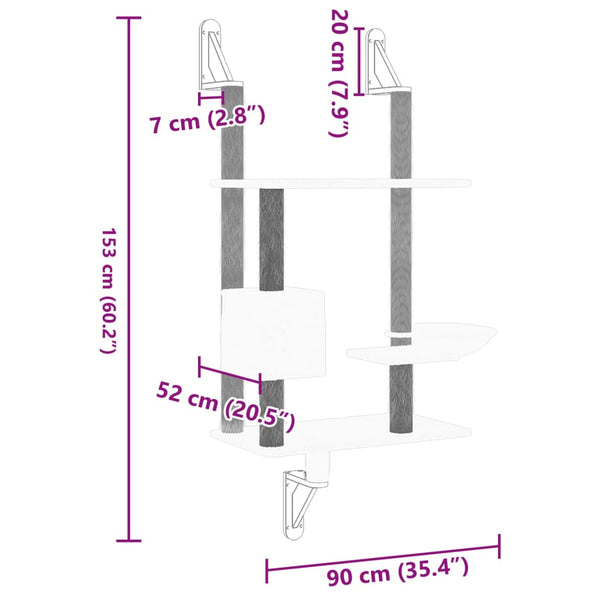vidaXL Cat Tree with Scratching Post Wall-Mounted Light Grey 153 cm