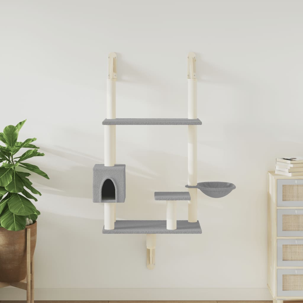 vidaXL Cat Tree with Scratching Post Wall-Mounted Light Grey 153 cm