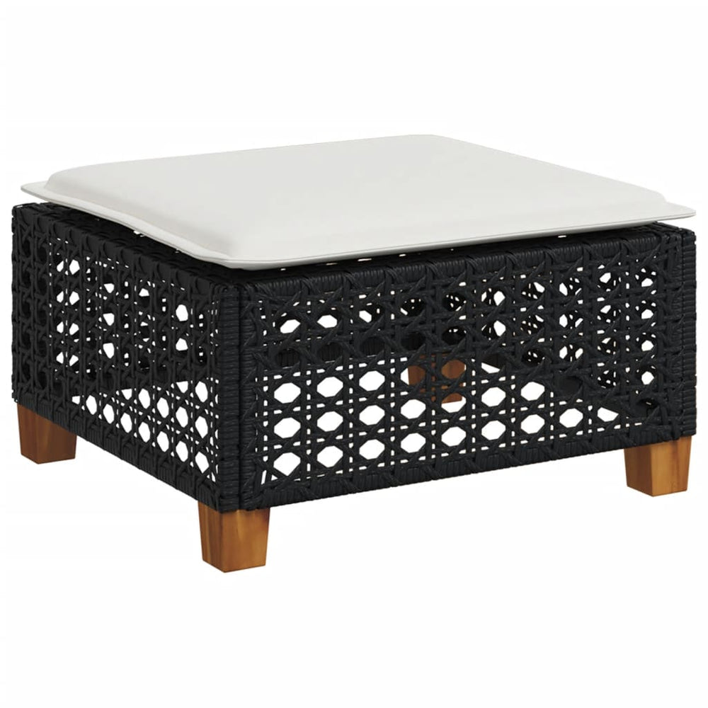 Gartenhocker mit Kissen, Schwarz, Polyrattan