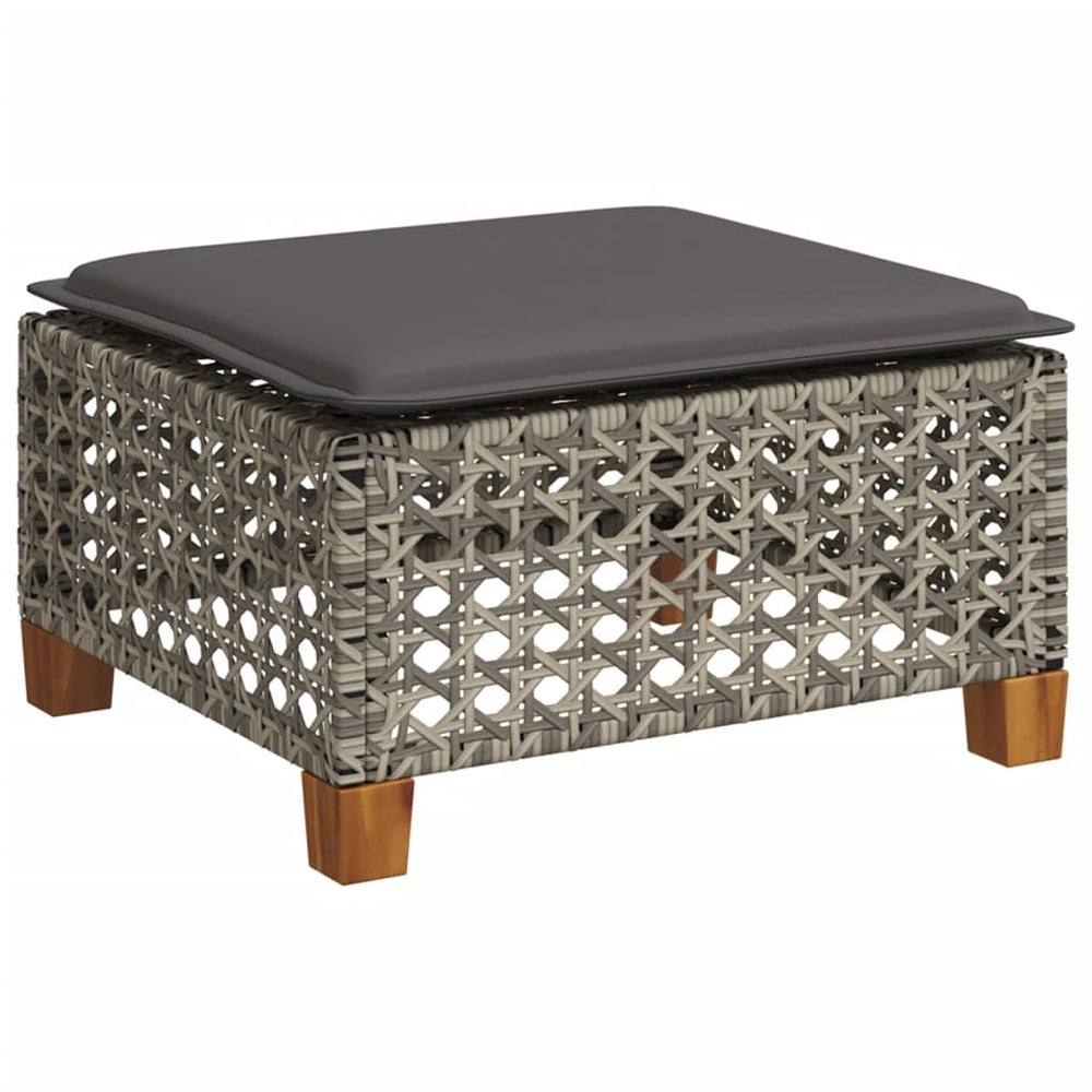 Gartenhocker Grau mit Kissen Polyrattan