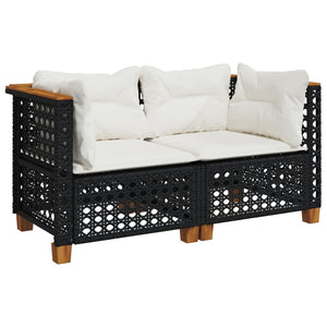 vidaXL Garden Corner Sofas with Cushions 2 pcs Black Poly Rattan