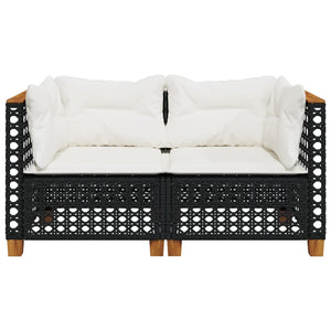 vidaXL Garden Corner Sofas with Cushions 2 pcs Black Poly Rattan