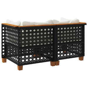 vidaXL Garden Corner Sofas with Cushions 2 pcs Black Poly Rattan