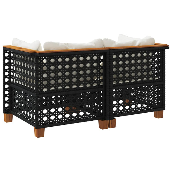 vidaXL Garden Corner Sofas with Cushions 2 pcs Black Poly Rattan
