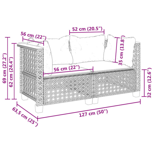vidaXL Garden Corner Sofas with Cushions 2 pcs Black Poly Rattan