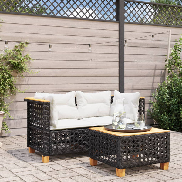 vidaXL Garden Corner Sofas with Cushions 2 pcs Black Poly Rattan
