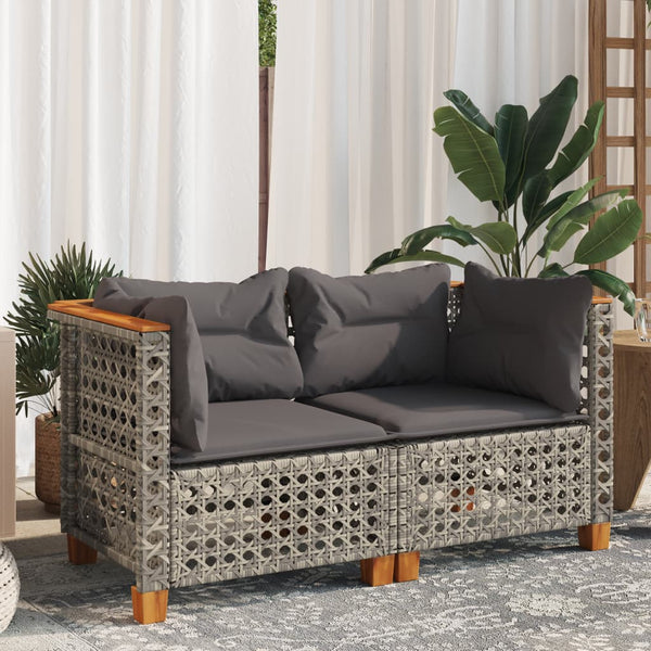 vidaXL Garden Corner Sofa with Cushions 2 pcs. Grey Poly Rattan
