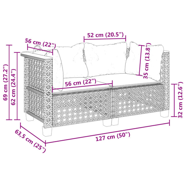 vidaXL Garden Corner Sofa with Cushions 2 pcs. Grey Poly Rattan