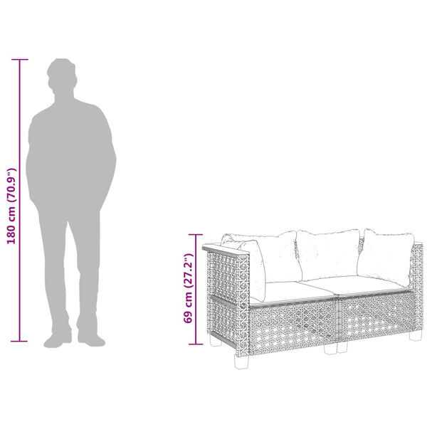 vidaXL Garden Corner Sofa with Cushions 2 pcs. Grey Poly Rattan