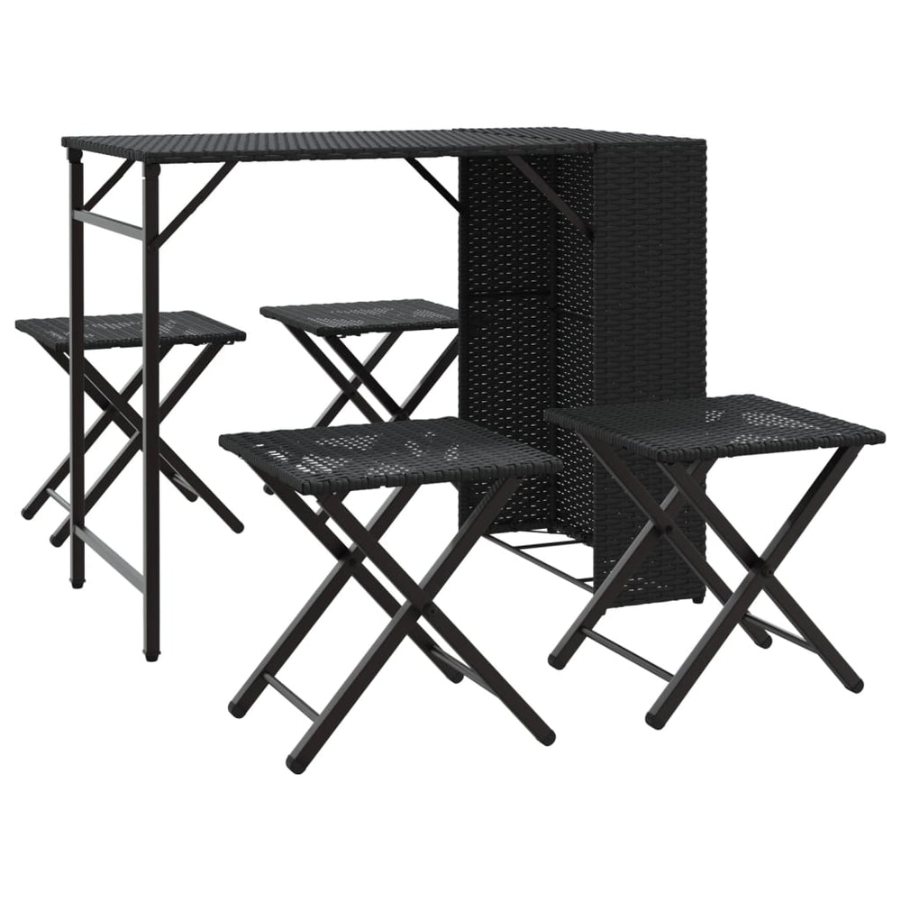 5-tlg. Faltbare Garten Essgruppe Poly Rattan Schwarz