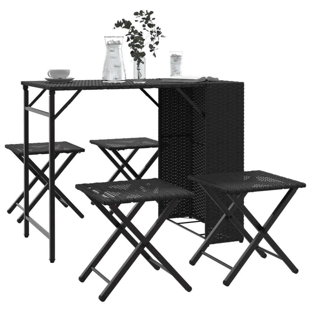 5-tlg. Faltbare Garten Essgruppe Poly Rattan Schwarz