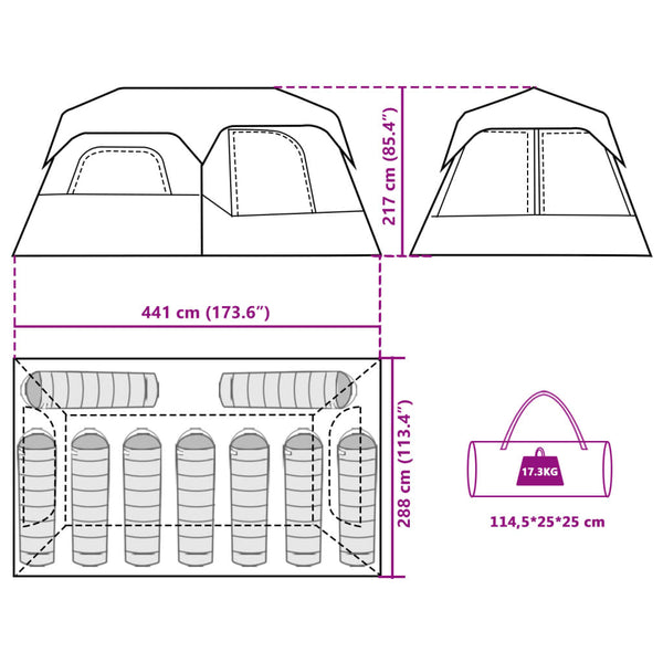 vidaXL Family Tent with LED 9 Person Light Grey Orange Quick Release