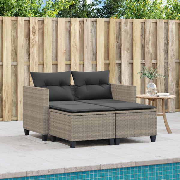 vidaXL 2-Seater Garden Sofa with Ottomans Light Grey Poly Rattan