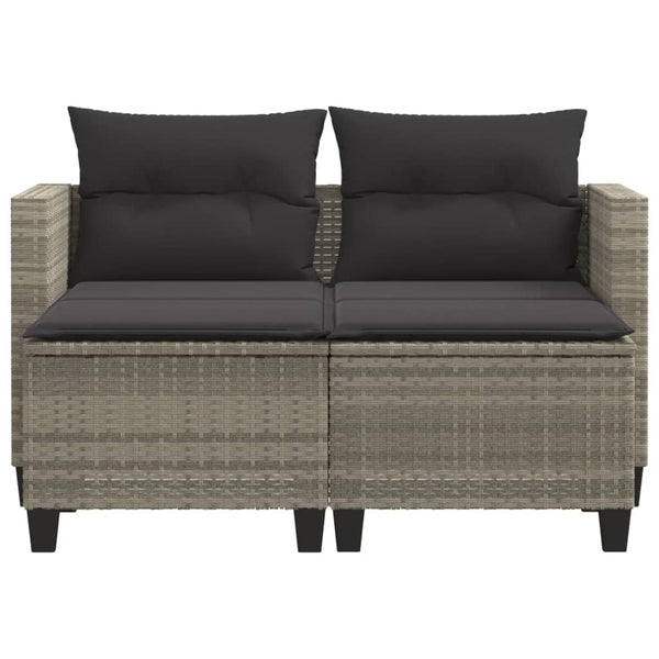 vidaXL 2-Seater Garden Sofa with Ottomans Light Grey Poly Rattan