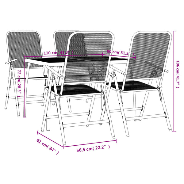 vidaXL 5-piece Garden Dining Set Anthracite Expanded Metal
