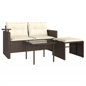 vidaXL 3-piece Garden Sofa Set with Cushions Brown Poly Rattan