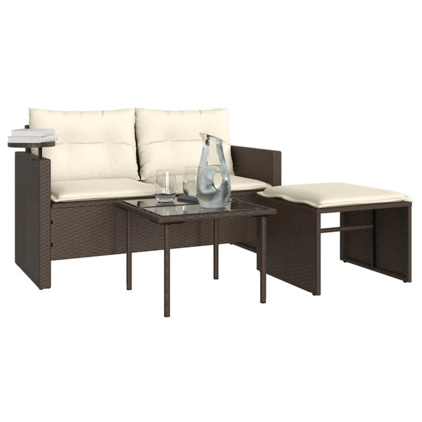 vidaXL 3-piece Garden Sofa Set with Cushions Brown Poly Rattan