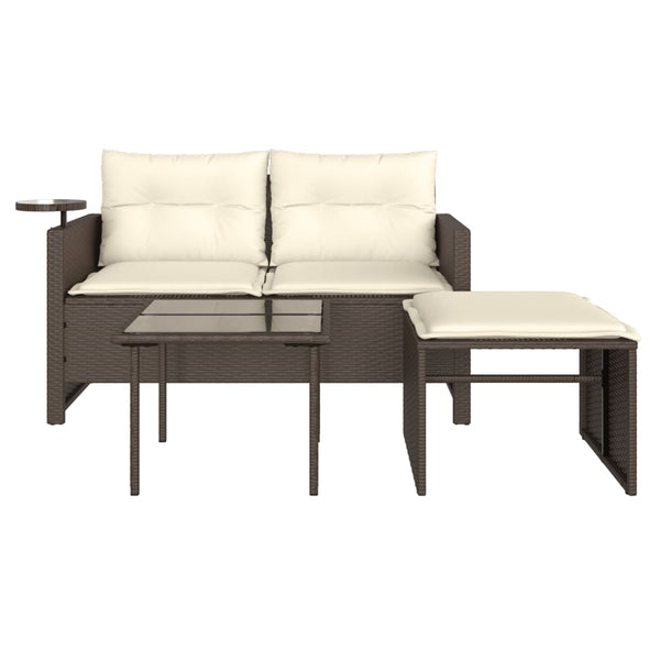 vidaXL 3-piece Garden Sofa Set with Cushions Brown Poly Rattan