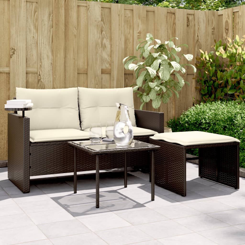 vidaXL 3-piece Garden Sofa Set with Cushions Brown Poly Rattan