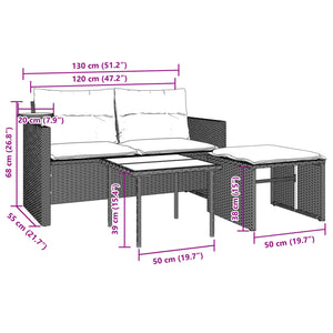 vidaXL 3-Piece Garden Sofa Set with Cushions Light Grey Poly Rattan
