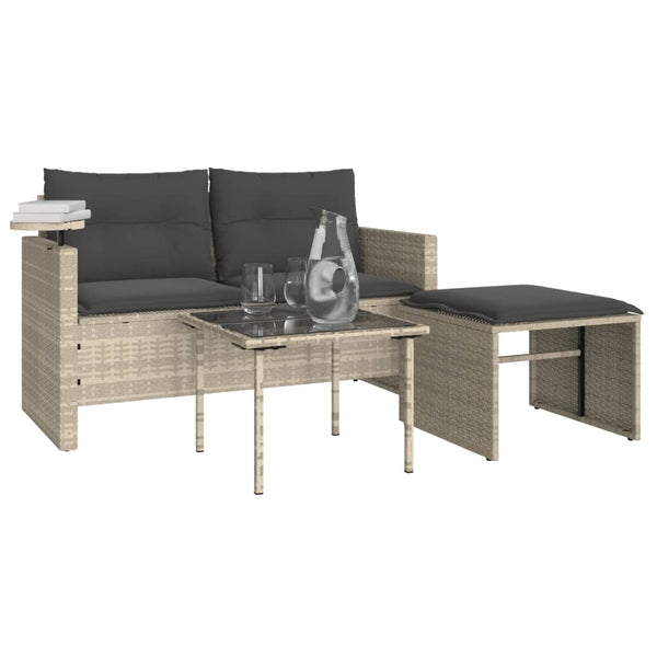 vidaXL 3-Piece Garden Sofa Set with Cushions Light Grey Poly Rattan