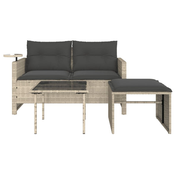 vidaXL 3-Piece Garden Sofa Set with Cushions Light Grey Poly Rattan