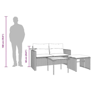 vidaXL 3-Piece Garden Sofa Set with Cushions, Grey, Poly Rattan