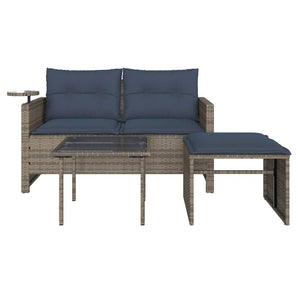 vidaXL 3-Piece Garden Sofa Set with Cushions, Grey, Poly Rattan