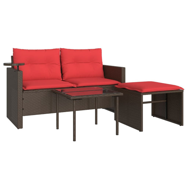 vidaXL 3-Piece Garden Sofa Set with Cushions, Brown, Poly Rattan