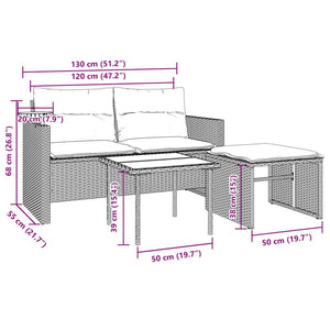 vidaXL 3-Piece Garden Sofa Set with Cushions, Brown, Poly Rattan