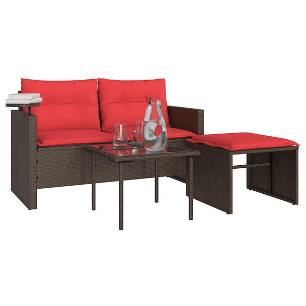 vidaXL 3-Piece Garden Sofa Set with Cushions, Brown, Poly Rattan